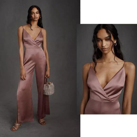 BHLDN Doutzen Satin Jumpsuit 12 Pink  Mauve NWT - Picture 1 of 13